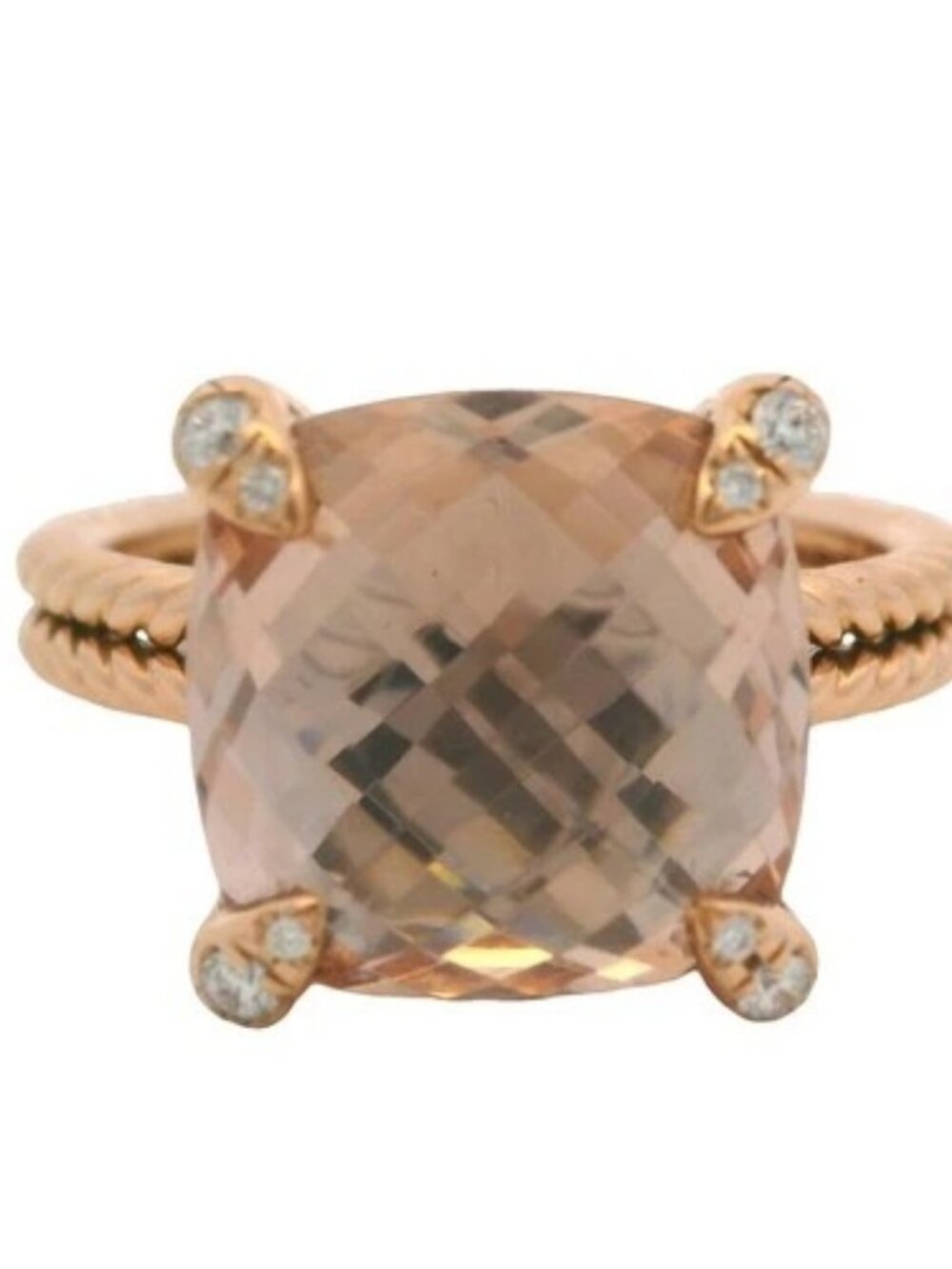 David Yurman Solid 18kt Rose Gold Chatelaine Ring Morganite and Diamonds Size 6